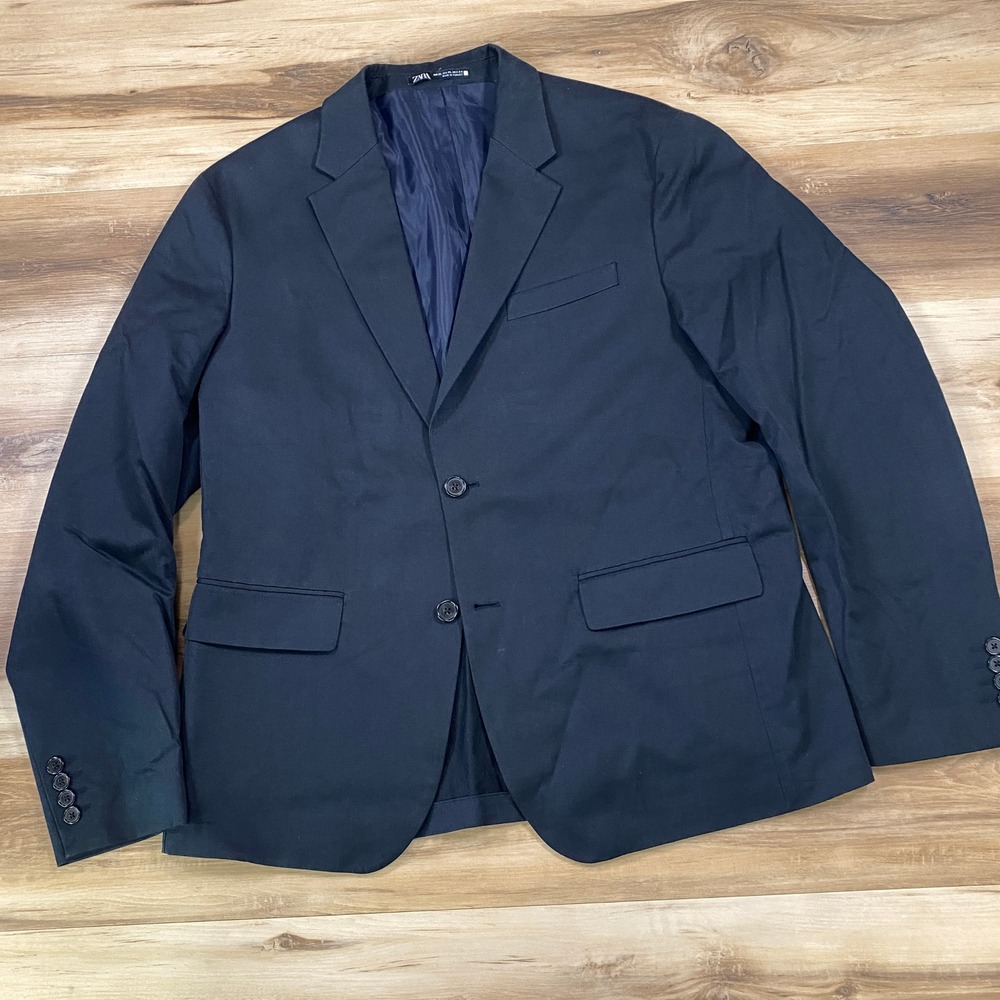 Zara Blazer Mens XL Black Minimalist Cotton Lyocell Blend Classic Professional